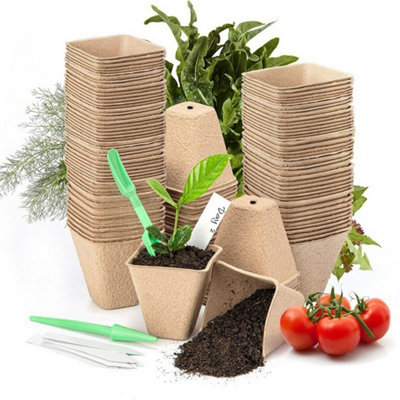 100Pcs Grow It Biodegradable Fibre Pot 8Cm Square Plant Seed Seedling Pots Trays from B&Q