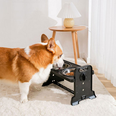  - Adjustable Double Bowls Pet Dog Cat Feeder Elevated Raised Stand Feeding Food