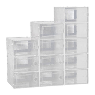  - 12X Stackable Foldable Boxes Trainers Organiser Clear Plastic Shoe Storage Box