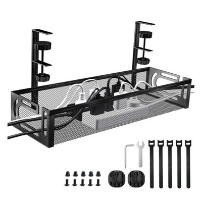  - Under Desk Cable Management Tray No-Drill Metal Wire Organizer Clamp