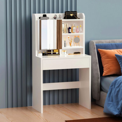 Vanity Table With Mirror 7 Shelves And 1 Large Drawer Wood Makeup Desk For Women from B&Q