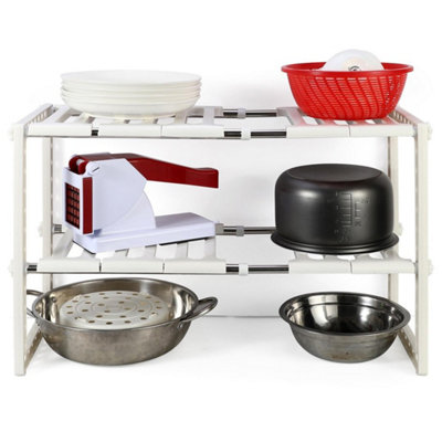 Under Sink 2 Tier Expandable Kitchen Storage Rack Shelf Organizer White from B&Q