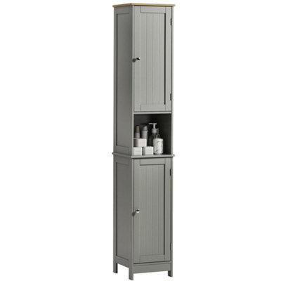  - Bathroom 2 Door Tall Cabinet Tallboy Cupboard Storage Freestanding Grey