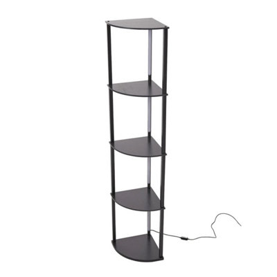 4 Tier Tall Corner Shelving Unit With Dimmable Led Lights Black Wooden Shelves