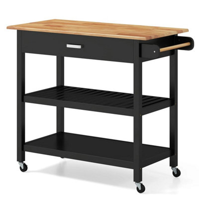  - Kitchen Island Dining Room Serving Trolley With 2 Open Shelves Black