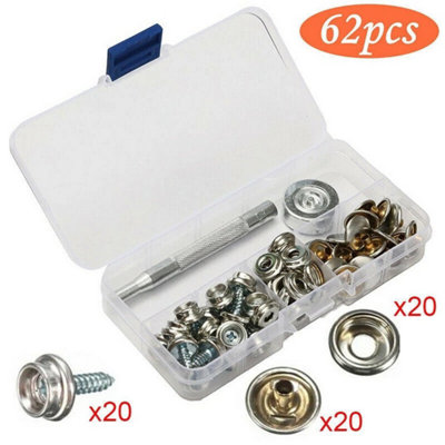  - Heavy Duty Snap Fasteners Press Studs Kit  Leather Button Tool 62Pcs