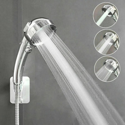 High Pressure Bath Shower Head 3 Mode Large Chrome Handset Heads Water Saving from B&Q
