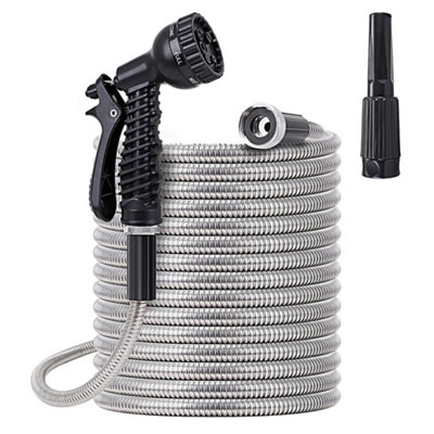 100Ft Hose+Spray Gunb Stainless Steel Garden Hose Pipe Water Rust-Proof Kink-Free With Spray Gun from B&Q