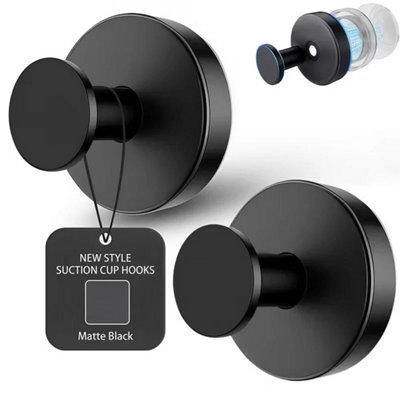  - Black 2X Strong Vacuum Hooks Suction Cup Hook Shower Towel-Holder For Bathroom Kitchen