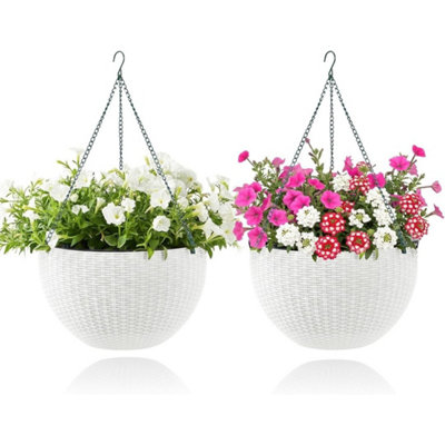 2X Self Watering Resin Hanging Planters Rattan Outdoor Flower Baskets from B&Q
