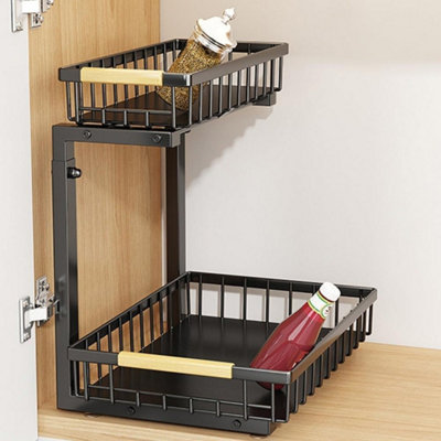 Black Carbon Steel Two Tier L Shape Under Sink Pull Out Organizer from B&Q