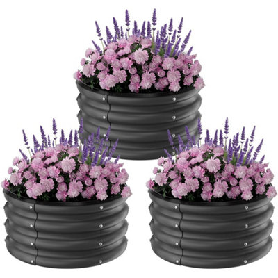 Black 3Pcs Round Galvanized Raised Garden Beds For Flowers Herbs from B&Q