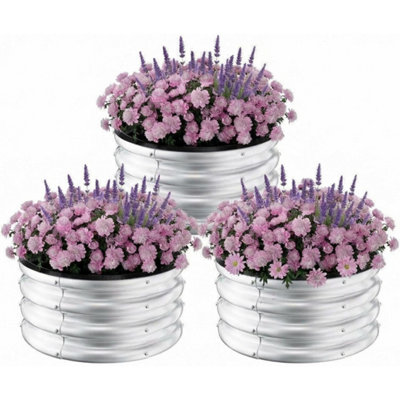 Silver 3Pcs Round Galvanized Raised Garden Beds For Herbs Flowers from B&Q
