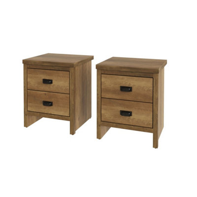 2X Drawer Bedside Lamp Table Knotty Oak Storage End Cabinet from B&Q