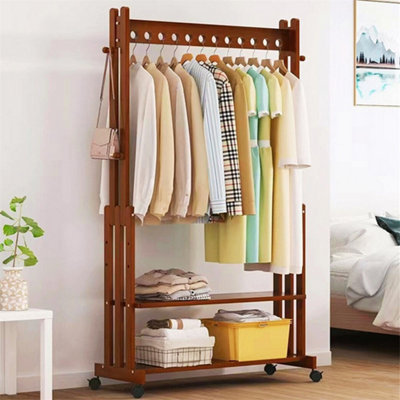 Wooden Retro Clothes Rack Rail Garment Stand Open Wardrobe Removable Shelf from B&Q