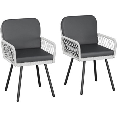  - 2Pcs Patio Garden Dining Chair Metal Frame Rattan Outdoor Armchair