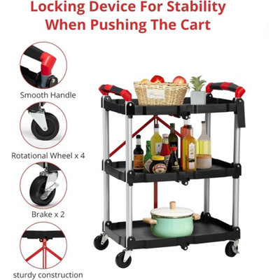 Collapsible Service Cart 3-Tier Capacity  Ergonomic HandleLockable from B&Q