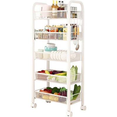  - 5 Tier Rolling Cart Storage Vegetable Rack Metal Slim Trolley Wheel