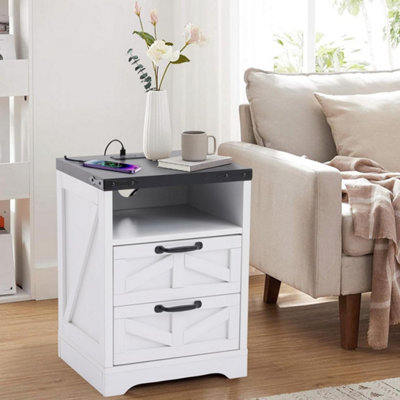  - Bedside Table Cabinet With Charging Station And 2 Drawer Storage