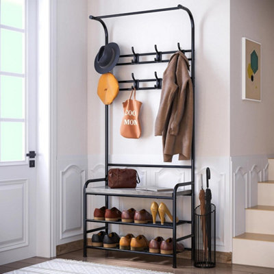  - Hall Tree Storage Bench Coat Rack With 3-Tier Shelf And 8 Hooks