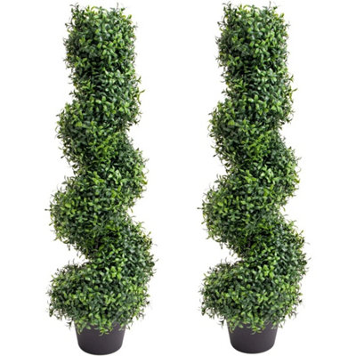  - 90Cm Artificial Boxwood Topiary Set Of 2 Faux Spiral Tree In Pot Outdoor
