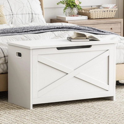 Wooden Storage Bench Trunk 30 Inch Large Entryway Chest Box Safety Hinge