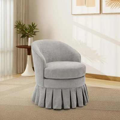  - Swivel Barrel Accent Chair Upholstered Linen Dining Armchair Wood Frame