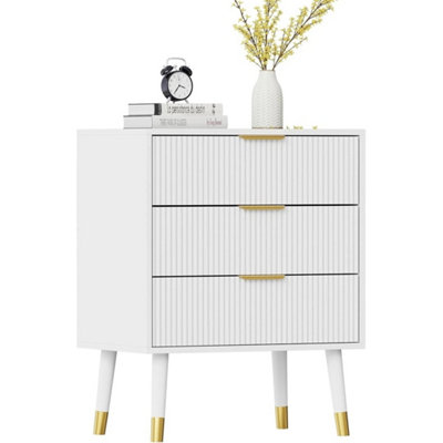  - White Wood 3 Drawer Chest Of Drawers Bedroom Modern Fluted Nightstand Dresser