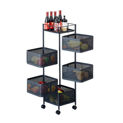 5 Tier Fruit Trolley Basket Rack Kitchen Storage Vegetable Cart With Wheels from B&Q