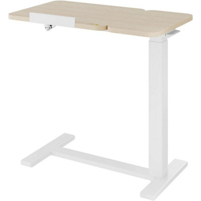  - Wood Grain Rolling Overbed Table Adjustable Height With Wheel Mobile Laptop Desk
