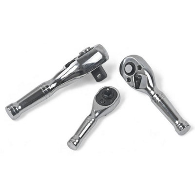  - 3Pc Stubby Socket Ratchet Handle Set  Quick Release,reversible