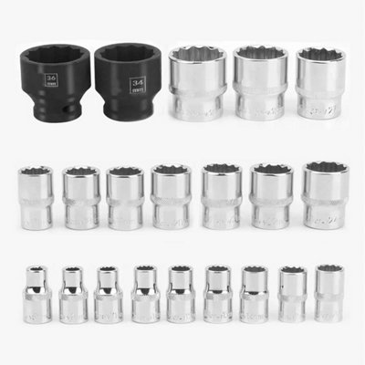 21Pcs 1/2" Drive Universal Spline Socket 12-Point 8-36mm Cr-V Metric Socket Set from B&Q