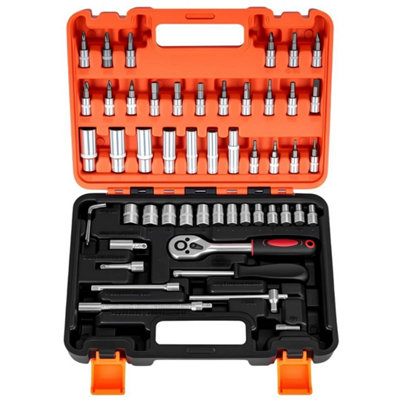 53Pcs Metric 1/4" Drive Socket Kit Ratchet Wrench Screwdriver Bit Sets With Case from B&Q