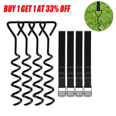 4X Heavy Duty Trampoline Anchor Ground Pegs Tie Down Kit Corkscrew Spira
