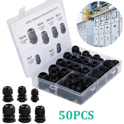 50Pcs Waterproof Nylon Cable Gland Kit Ip68 Joints Adjustable Locknut Tool Set from B&Q