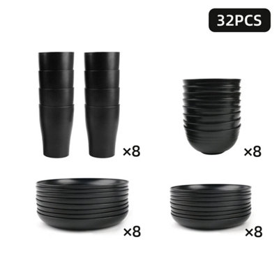 Set Of 32 Reusable Kitchen Dinnerware Black Plates Bowls And Cups from B&Q