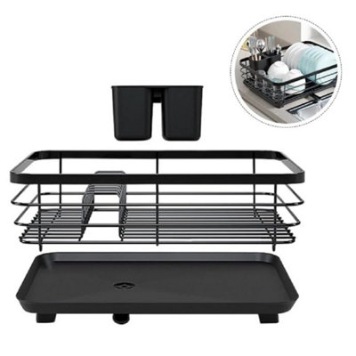 Large Kitchen Sink Dish Drainer Rack With Drip Tray And Plate Cutlery Holder