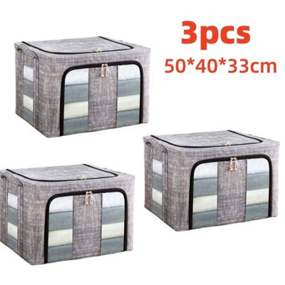  - 3Pcs-66L Folding Storage Box Made Of Thick Fabric Steel Frame Wardrobe Organizer