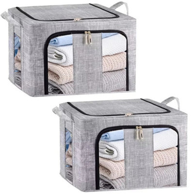  - 2Pcs-66L  Folding Storage Box Made Of Thick Fabric Steel Frame Wardrobe Organizer