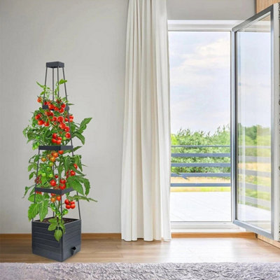 2Pc Self Watering 4 Tier Tomato Planter Pot Grower Vegetables Vine Trellis Support