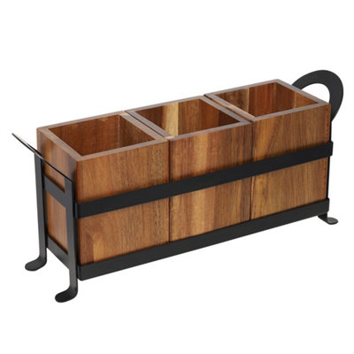 Rustic Wooden Utensils Holder Kitchen Cooking Utensils Organizer Cutlery Holder from B&Q