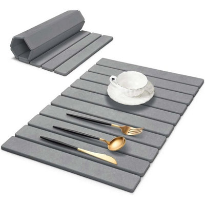 Grey 60X39Cm Foldable Stone Drying Mat For Kitchen Counter,diatomaceous Earth Dish Drying Mat from B&Q