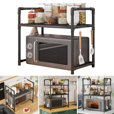  - 2 Tier Kitchen Corner Shelf Stand 2/3Tier Microwave Oven Rack Storage Organizer Black