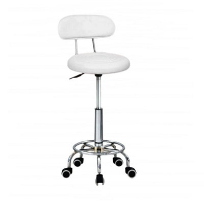  - White Height Adjustable 360 Degree With Back Rest Stool Swivel Seat Smooth Rolling Wheels