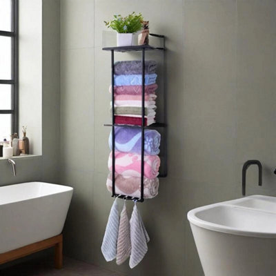  - Wall Mounted Towel Rack Bathroom Towel Storage Organizer Metal Shelf Holder