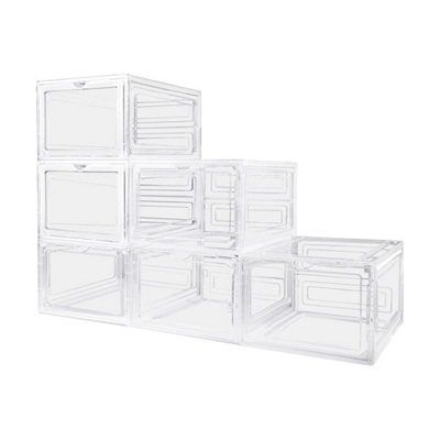 6Pcs  Transparent Shoe Storage Boxes Hard Plastic Stackable Shoe Box Organiser from B&Q