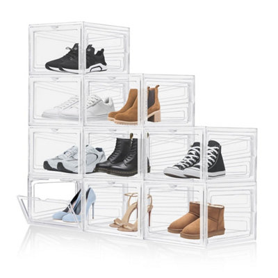 9Pcs  Transparent Shoe Storage Boxes Hard Plastic Stackable Shoe Box Organiser from B&Q