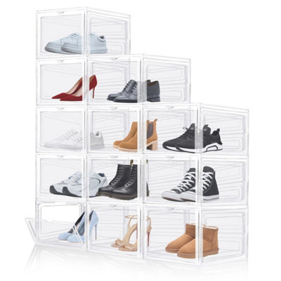 12Pcs  Transparent Shoe Storage Boxes Hard Plastic Stackable Shoe Box Organiser from B&Q