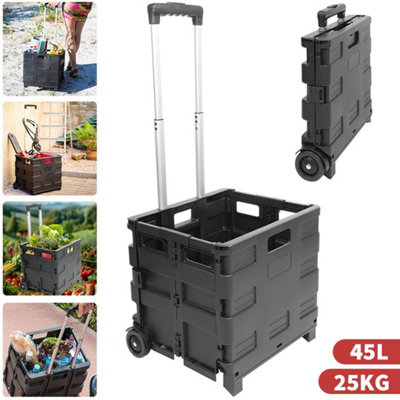 45L Folding Boot Cart Shopping Trolley Fold Up Storage Box Wheels Crate Foldable from B&Q