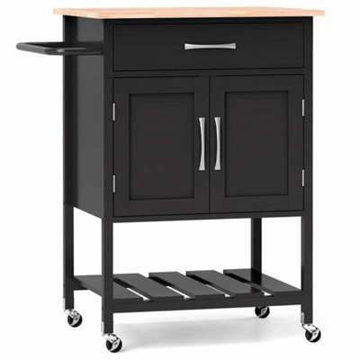 Rolling Kitchen Island Cart Mobile Serving Cart With Drawer-Black from B&Q